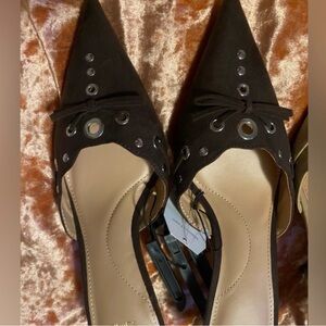 💜Time&Tru Women's Memory Foam Faux Suede Studded Kitten Mules Size:11